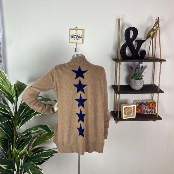 Two Bees Cashmere Tan Star Back Open Cardigan - Picture 6 of 7